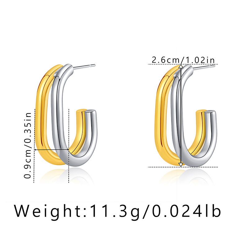 Gold and silver contrasting design personality earrings K real gold plated niche metal texture cross twist earrings_voghion.com