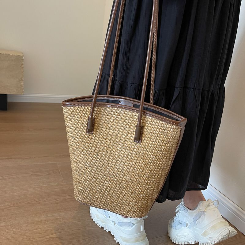Borsa a tracolla in rattan intrecciato fatta a mano da donna, borsa a tracolla di grande capacità, borsa da viaggio casual bohémien, tote_voghion.com