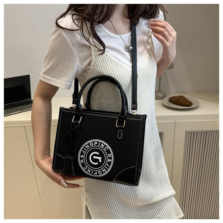 Vintage Canvas Tote Bag Large Capacity Shoulder Bag With Printed Letters, Color Blocking & Zipper Closure, Stylish & Spacious For Daily Use_voghion.com