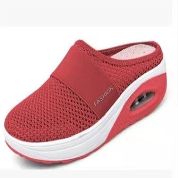 2025 Sommer Übergroße Baotou Halbschuhe Mesh Stoff Heels Free Step Damen Flache Schuhe_voghion.com