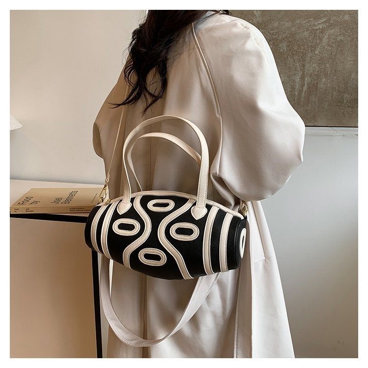 Tianzhu Women, borsa a tracolla in stile etnico, da donna, a tracolla singola per uscire, blocco di colore bianco e nero_voghion.com