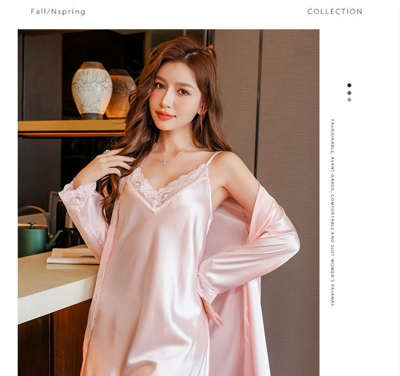 Pigiami da donna, bretelle sexy, stile primaverile e autunnale, camicia da notte in seta ghiacciata sottile, abito a due pezzi, abbigliamento per la casa in seta sintetica_voghion.com