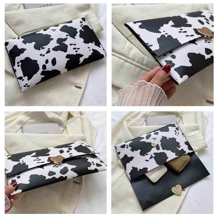 Portafoglio da donna di grande capacità in PU, alla moda, pochette con monete, chiuso, con stampa leopardata e a righe di mucca, 250314l_voghion.com