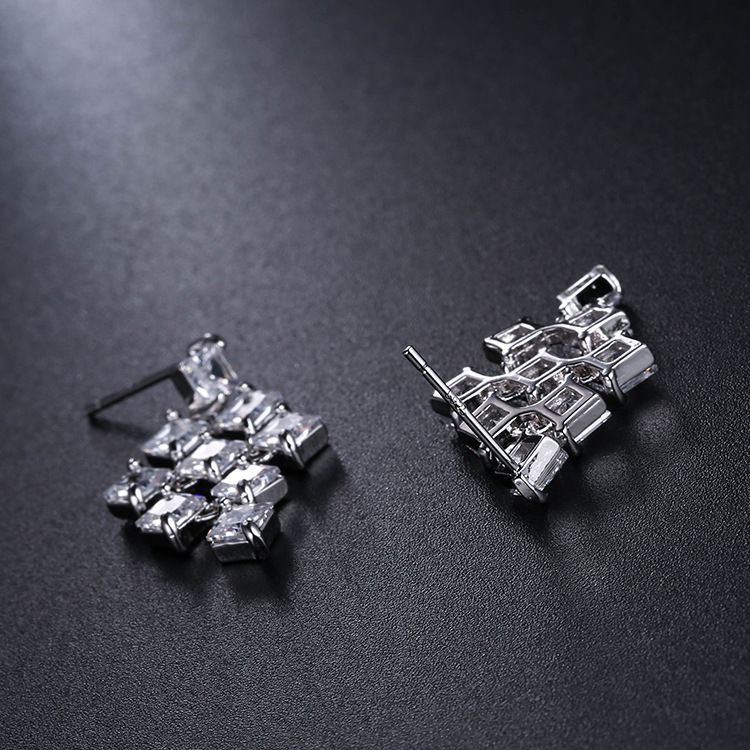 Women's Jewelry AAA Cubic Zirconia Square Stud Earrings With Copper Inlay, 925 Sterling Silver Posts, Trendy Geometric Design For Everyday Wear_voghion.com