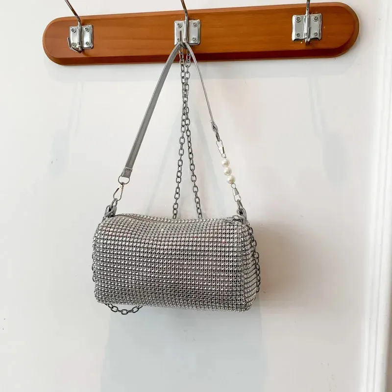 Borsa da sera glamour, borsa a tracolla, per donna, con strass lucidi, in PVC, con chiusura a cerniera quadrata, per feste, eventi di gala_voghion.com