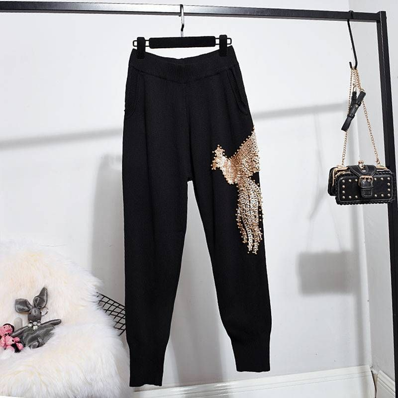Dameskleding Sequined Sweater Harem Pinto Broek Tweedelige Set_voghion.com