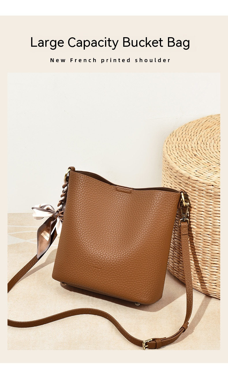 Nuova moda, semplice e suggestiva, borsa a secchiello singola a spalla di grande capacità, borsa per chignon a tracolla, borsa grande casual in morbida pelle_voghion.com