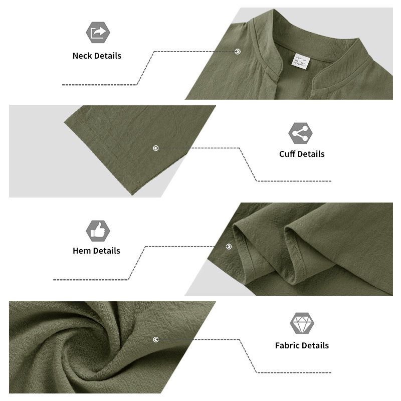 Maglietta a maniche lunghe con scollo a V in lino traspirante per uomo - Vestibilità rilassata, comfort casual, essenziale per l'estate_voghion.com
