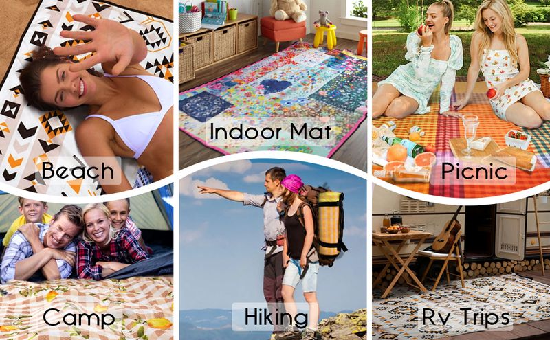 Cuslnox Waterproof Foldable Extra Large, 80 80inch (Approx. 203.2 X 203.2cm ) Beach Blanket Sandproof, 3-Layer_voghion.com