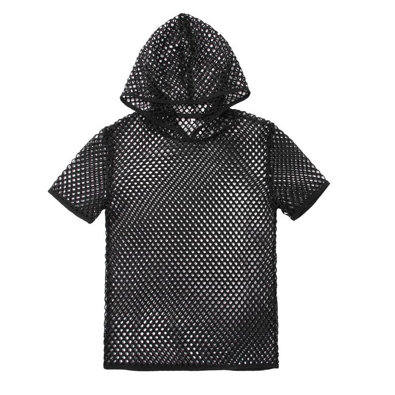 Herrenbekleidung Mode personalisierte Herrenmode hohles kurzärmliges Mesh-T-Shirt atmungsaktives Mesh-Unterhemd Herrenpullover_voghion.com