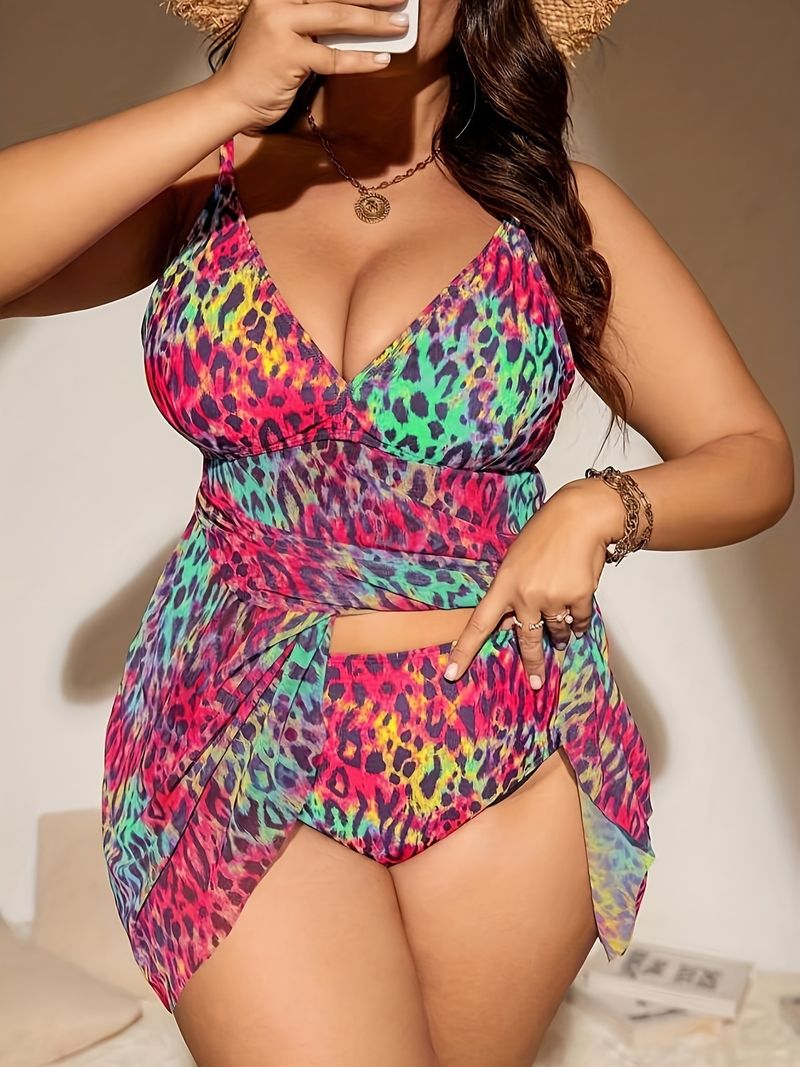 Ensemble bikini sexy à imprimé léopard et dos croisé pour femme - Maillot de bain grande taille avec rembourrage amovible et bretelles réglables_voghion.com