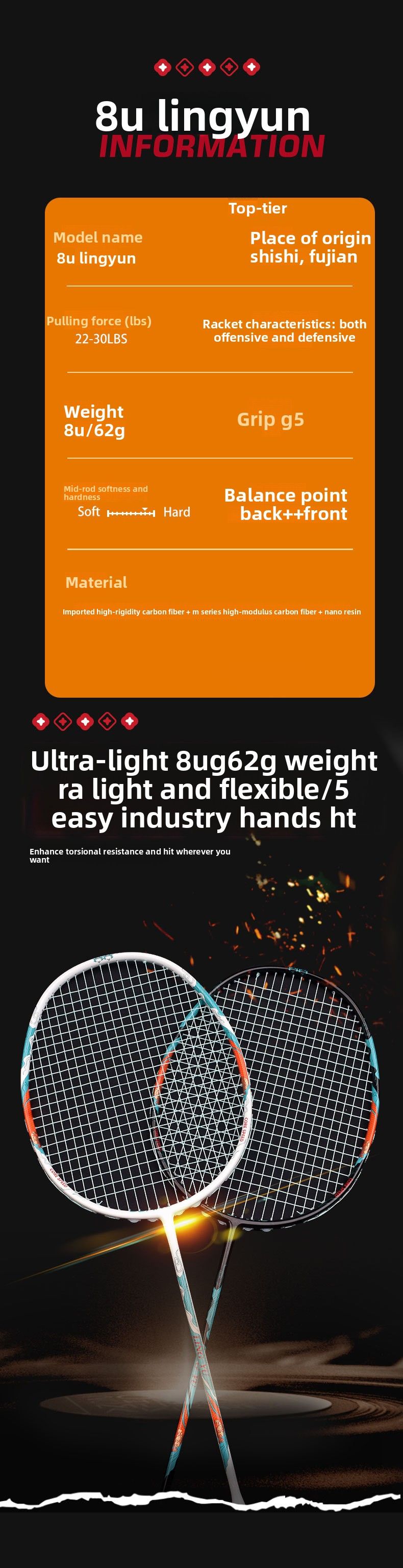 Guangyu 8U Balanced Blade Lightweight Home Training Badminton Carbon Fiber Couple Entertainment Racket_voghion.com