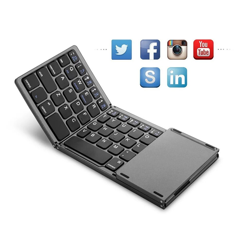 B033 Mini Kablosuz Klavye Bluetooth Dokunmatik Yüzey Taşınabilir Manyetik Üçlü Katlanır Klavye Windows Android IOS IPad Telefon İçin_voghion.com