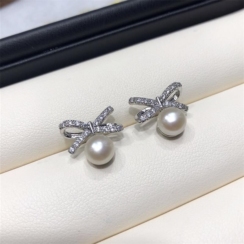 Zhuji Explosion Fire Zhao Ruth Same Style Freshwater Pearl Bow S Earpin Light Luxury Exquisite Earpiece_voghion.com