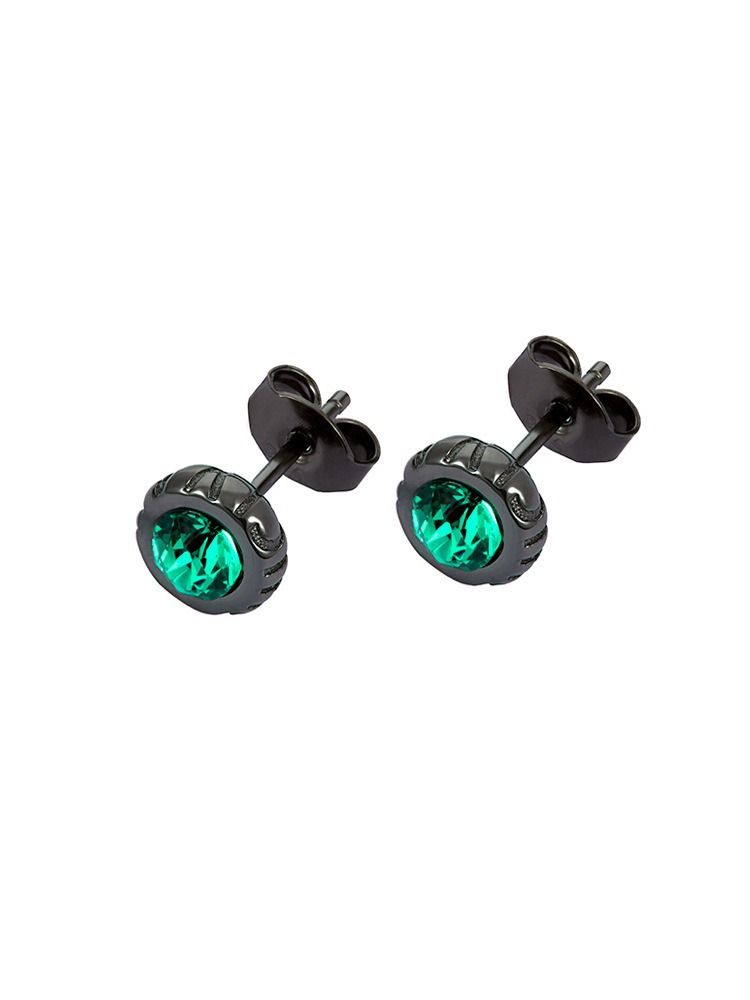 Orecchini a bottone in oro nero e diamanti verdi - Orecchini ipoallergenici in argento 925 di alta qualità per uomo e donna - Orecchini a bottone rotondi minimalisti_voghion.com