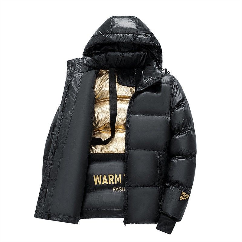 Winter Graphene Schwarz Gold Baumwolle Mantel Unisex Brot Jacke Mit Kapuze Warme_voghion.com