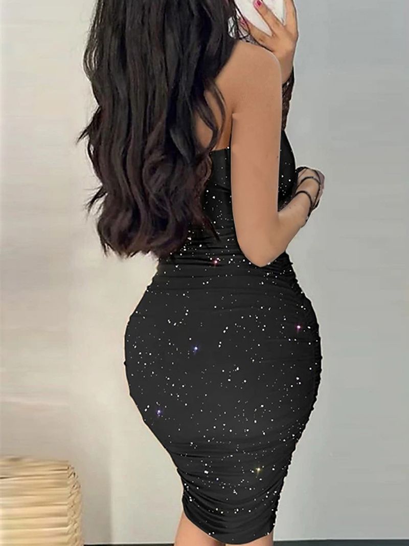 Women's Clothing gathered sleeveless halter neck tight midi skirt_voghion.com