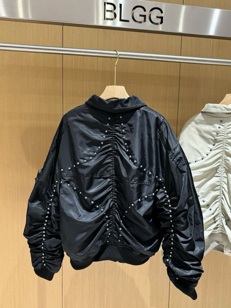 Men's Clothing Broken Moon Heavyweight Cotton Flight Jacket With Star Rivet Zipper - Oversized Streetwear Coat For Men & Women (Black, Beige)_voghion.com