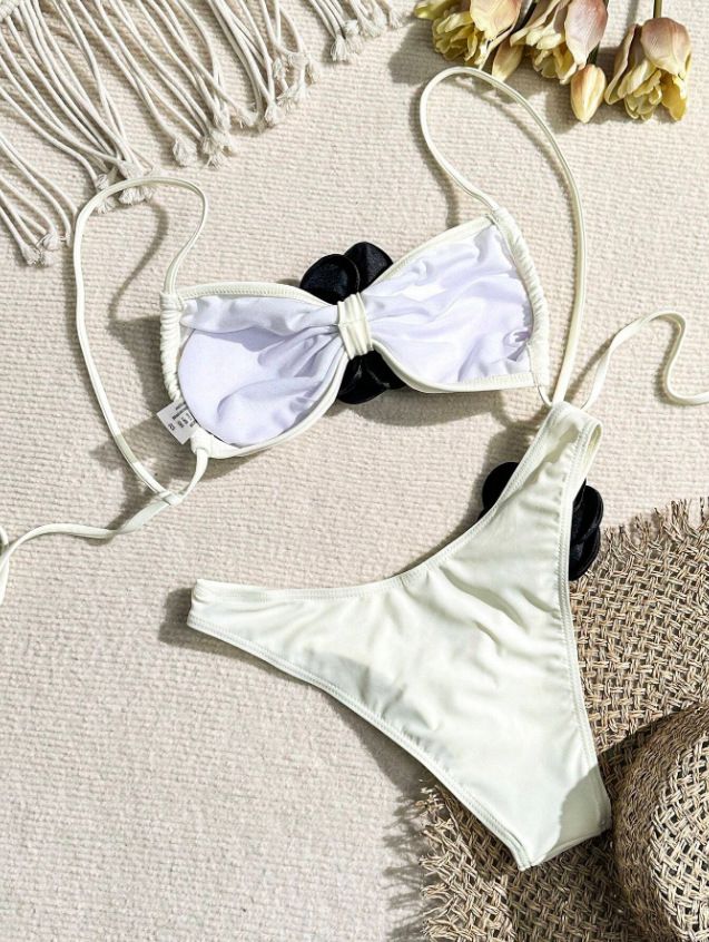 Costume da bagno bikini con fiori tridimensionali alla moda per donna_voghion.com