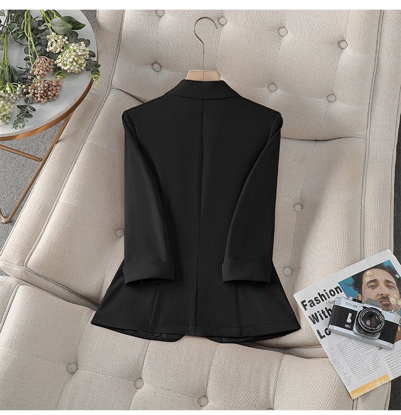 Women's Slim Fit Short Blazer Jacket – Lightweight Office & Casual Cropped Blazer With Notch Lapel, 3/4 Sleeve, Wrinkle-Free_voghion.com