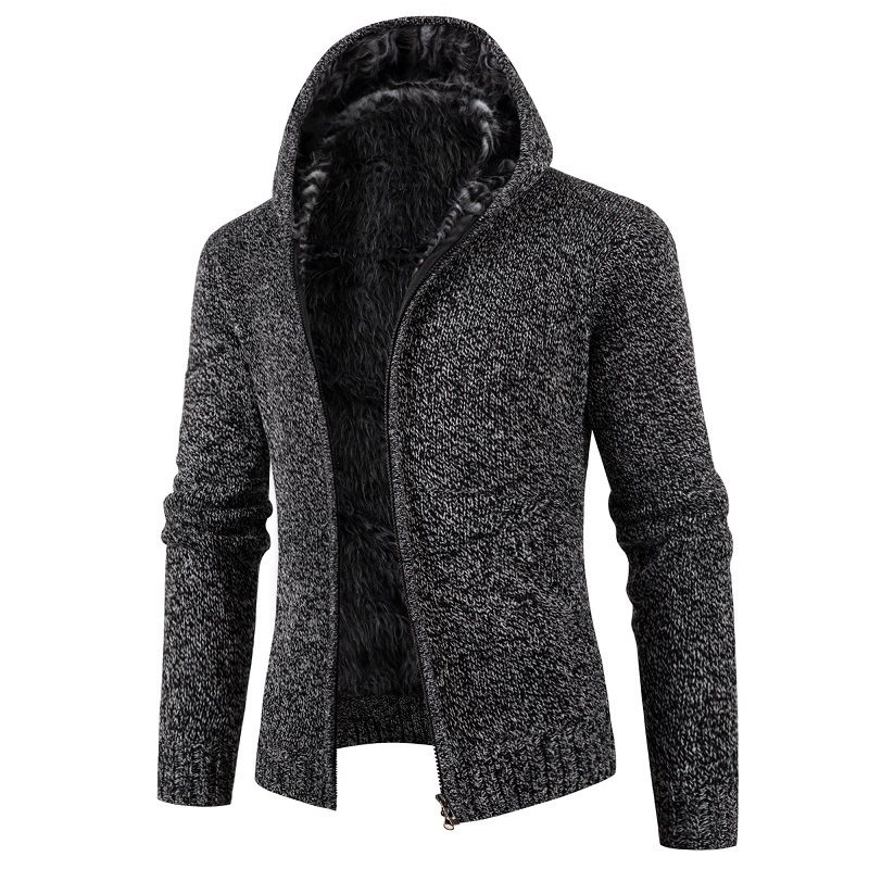 Abbigliamento maschile 2024 Inverno Uomo foderato in pile ispessito con cappuccio maglione cardigan giacca moda sottile maglia cappotto_voghion.com
