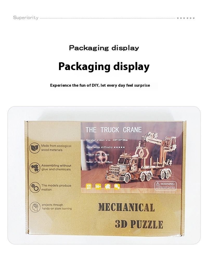 DIY handgefertigte Holz LKW Kran Modell 3D Puzzle Geschenk Kinder Spielzeug Desktop Dekoration_voghion.com