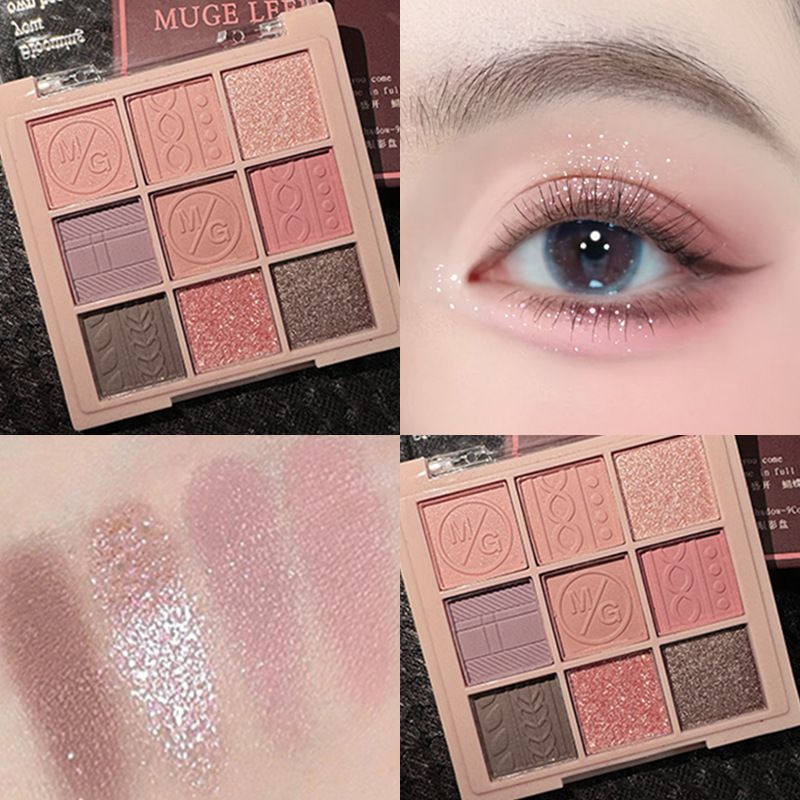 Nine-Grid Transparent Nine-Color Acrylic Earth Tone Student Affordable Glitter Pearl Stage Makeup Eyeshadow Palette_voghion.com