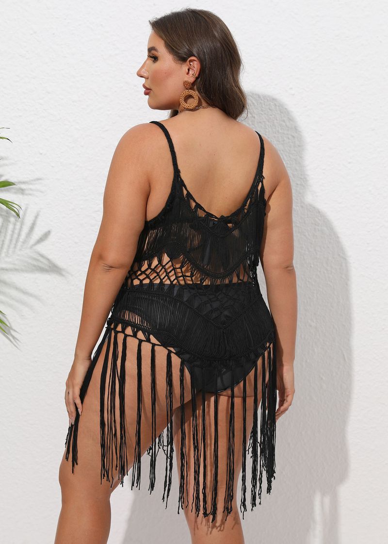 Damenbekleidung großes Strandkleid mit reinem Handhaken und hohler Quaste_voghion.com