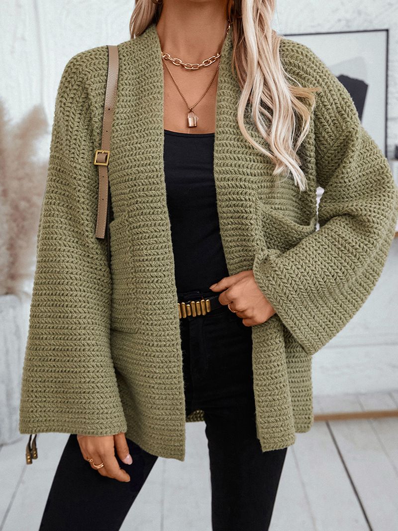 Cardigan tricoté mi-long à col en V pour femme, couleur unie, nouvelle collection automne/hiver_voghion.com