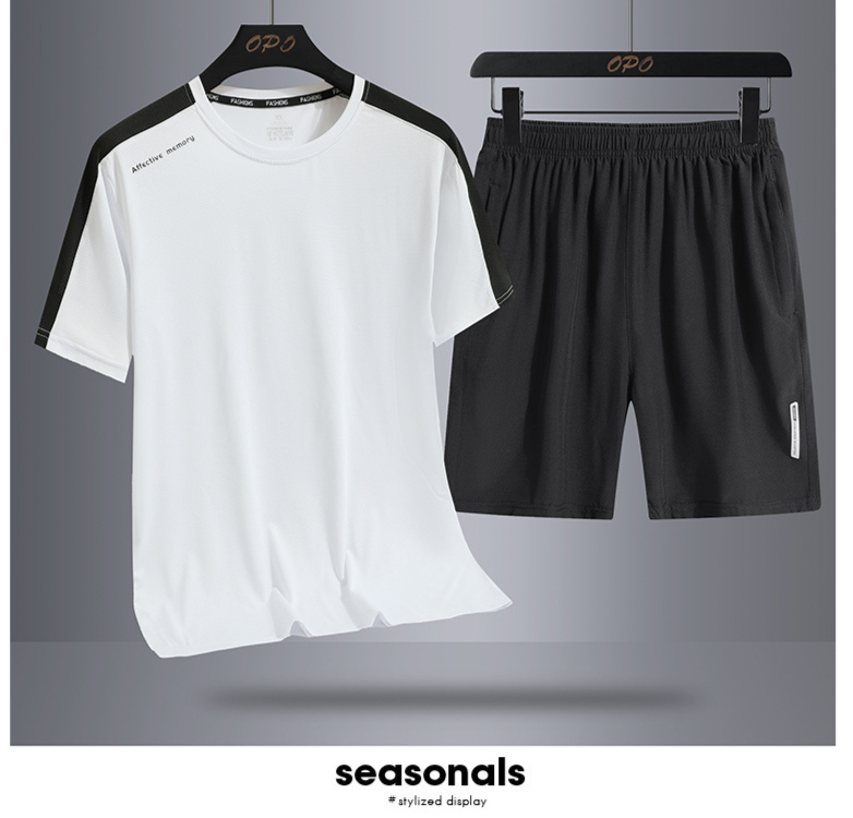 Seda de gelo secagem rápida terno masculino verão fino na moda marca solta manga curta shorts uniforme basquete um conjunto de esportes corrida_voghion.com