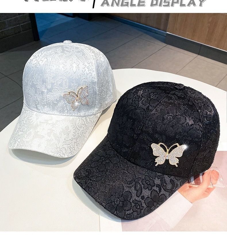 Γυναικείο καπέλο μπέιζμπολ Water Diamond Butterfly Gold Silk Cotton για Άνοιξη/Καλοκαίρι 2022, Αντηλιακό, Αναπνέον, Πάπια_voghion.com