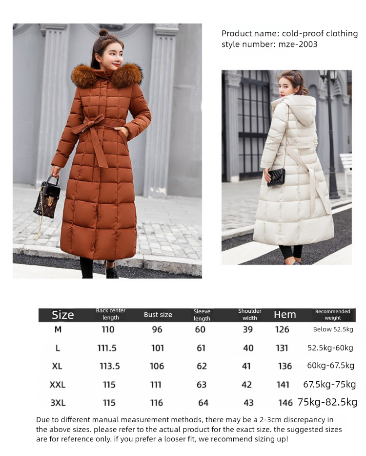 Cappotto lungo da donna con ampio collo di pelliccia, cappotto invernale con cintura larga, nuova giacca in cotone spesso_voghion.com