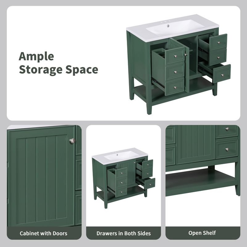 36" Bathroom Vanity With Sink Combo, One Cabinet And Three Drawers, Solid Wood And MDF Board_voghion.com