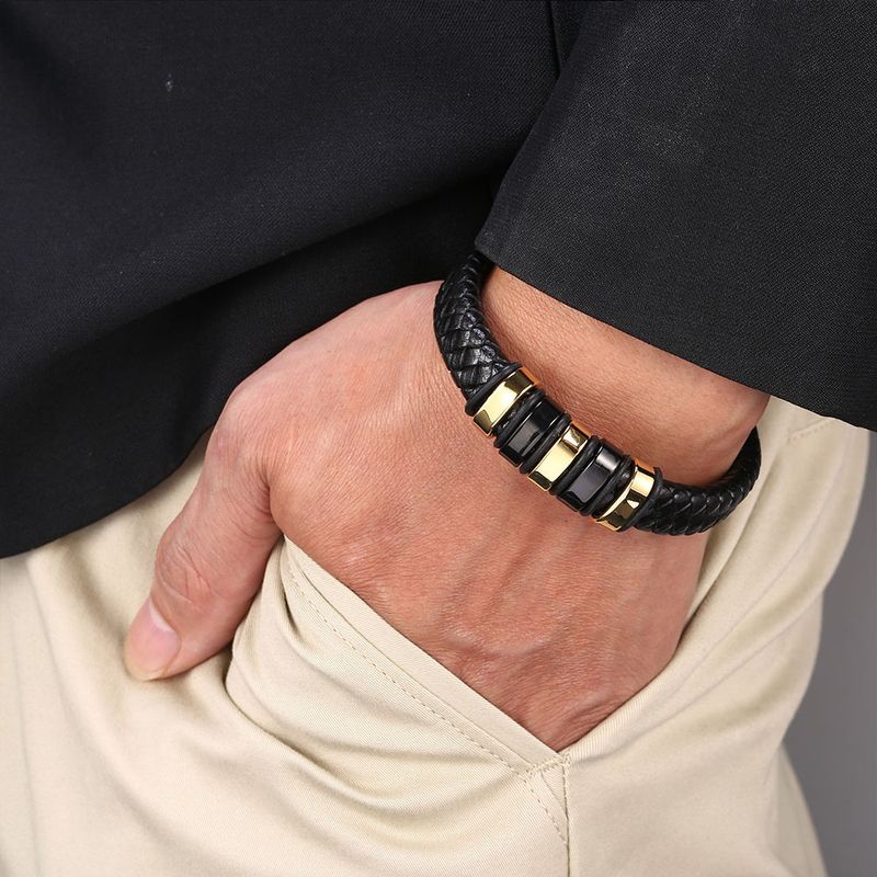 【】 Bracciale versatile in pelle premium intrecciata in acciaio inossidabile per coppie_voghion.com