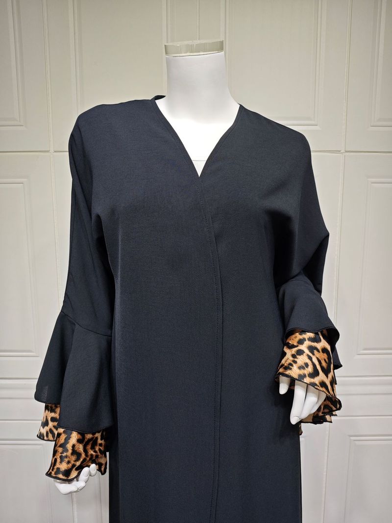 Damenbekleidung Leopardenkleid Robe Langer Rock Naher Osten Muslim Strickjacke_voghion.com