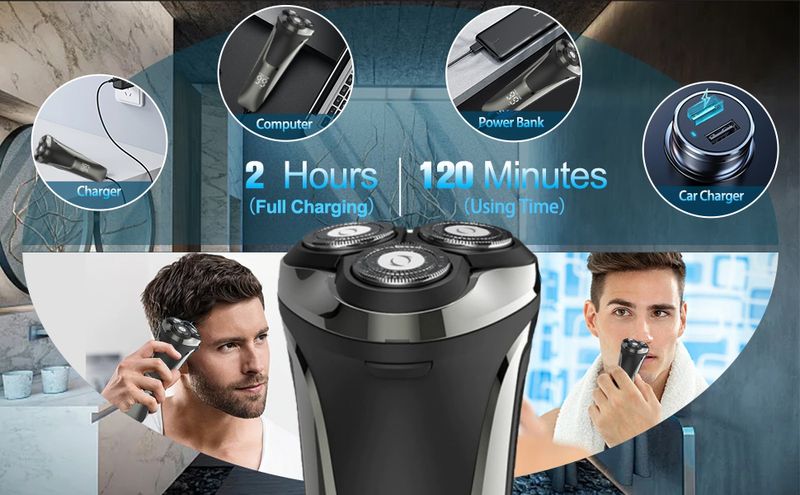 Rasoir rotatif à tête flottante 4D - Rasoir rechargeable humide/sec_voghion.com