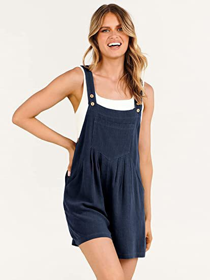 Women's pocket cotton and linen loose casual slim wide-leg jumpsuit shorts for women_voghion.com