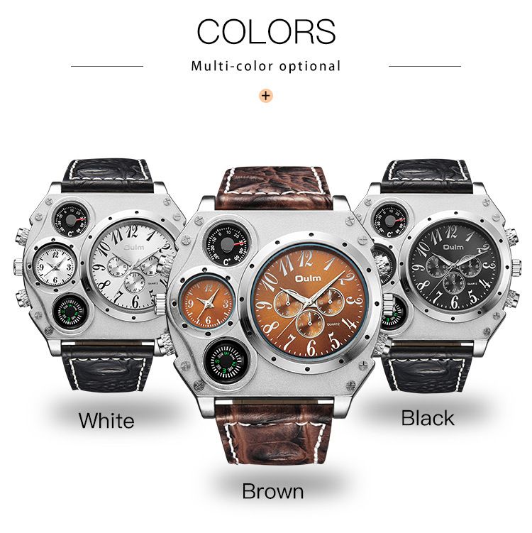 Men's Large Dial Multi-Time Zone Quartz Watch With Leather Strap, Casual Fashion Timepiece For Everyday Wear Dedicated Casual Men's Watch_voghion.com
