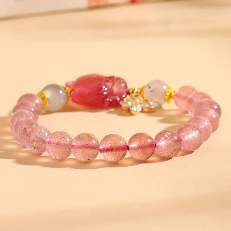 Natuurlijke aardbei kristal vos armband, nieuwe Chinese perzikbloesem minimalistische antieke stijl dames armband_voghion.com