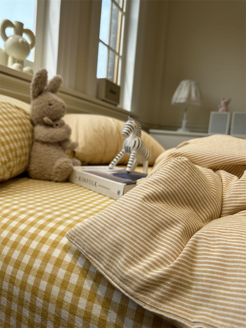 Minimalist Japanese Style Gray Plaid Bedding 100% Cotton 1.5m 1.8m Student Dormitory Duvet Cover Set 1.2m_voghion.com