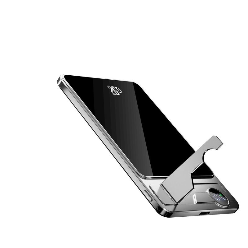 Batterie externe magnétique sans fil ultra-mince à charge rapide avec support intégré dissimulé et cordon_voghion.com