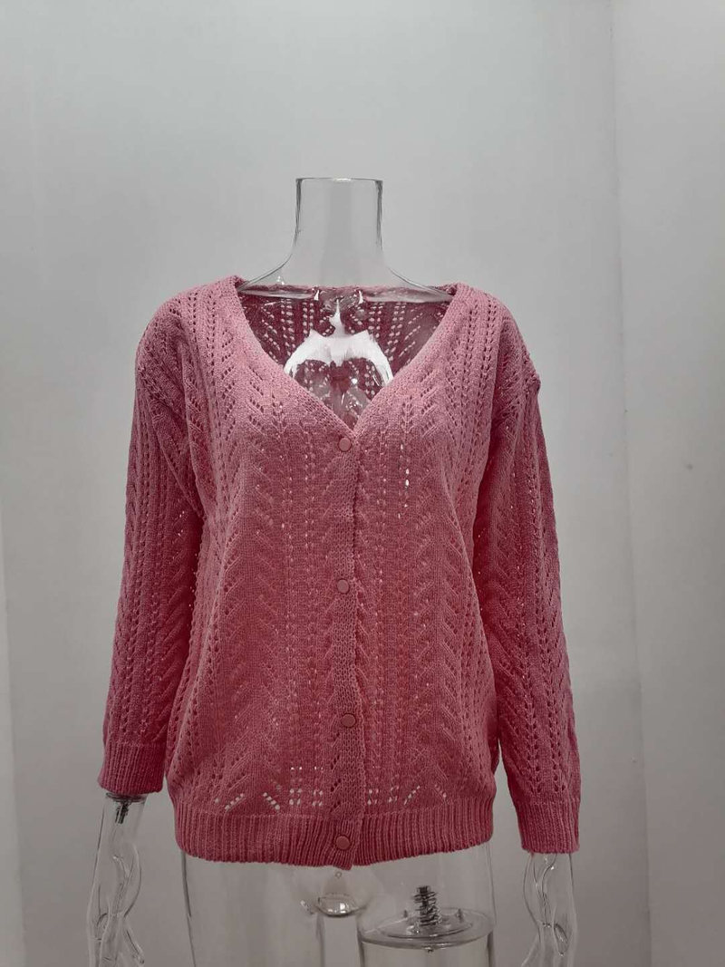 Cardigan maglione da donna per maglione da donna con scollo a V cavo in tinta unita_voghion.com