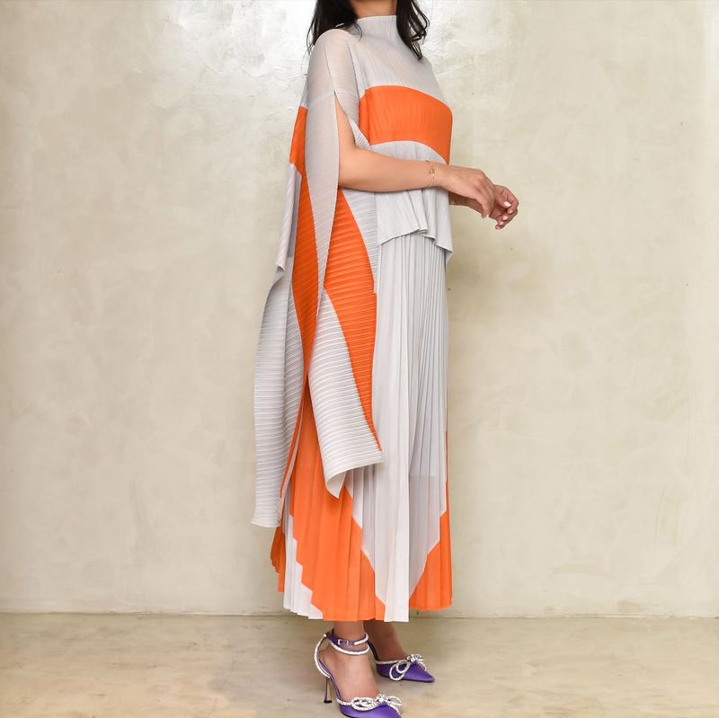 Women's Suit New Style All Match Irregular Color Matching Pleats Plus Fat Leisure Loose Two Piece Set_voghion.com