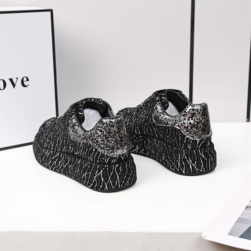 Stylish Rhinestone Embellished Low-Top Sneakers For Women – Breathable Fabric, Chunky Platform, Lace-Up Design, Casual & Trendy_voghion.com