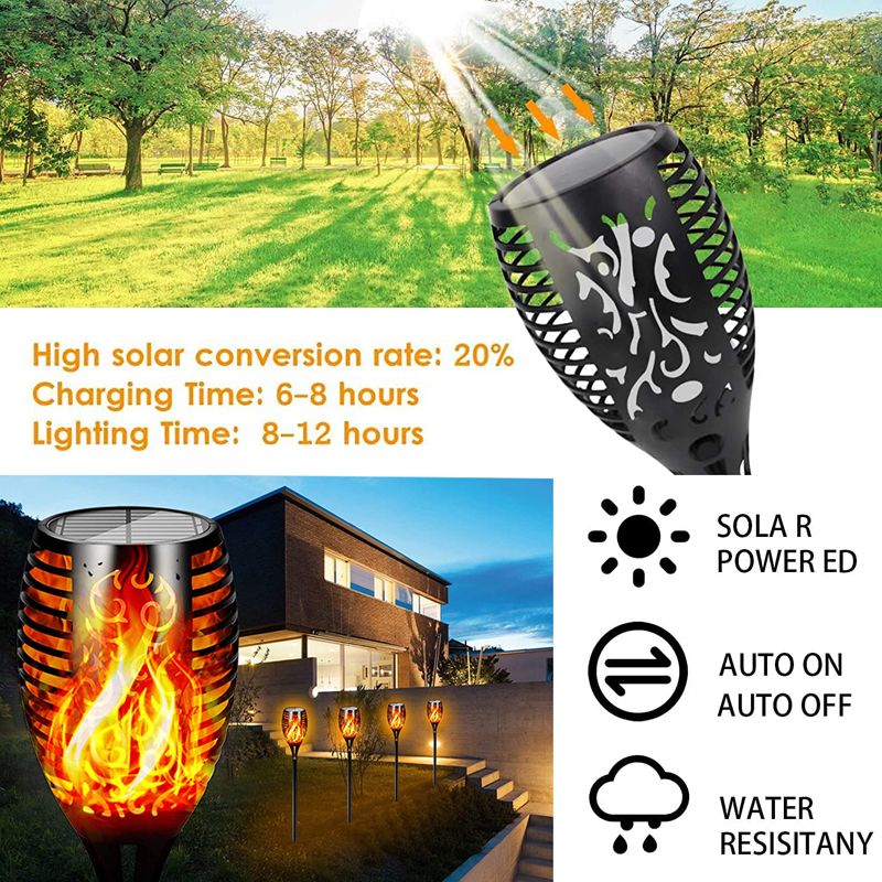 96 LED Outdoor Solar Torch Lights Waterproof Garden Patio Flickering Dancing Flame Lamp_voghion.com