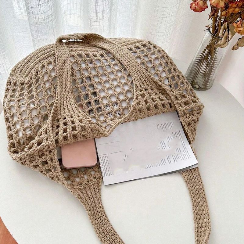Vintage gewieft weiblech Strand Skelett Pendler Schëller Shopping Einfach Grouss Kapazitéit Gestrickte Tote Bag_voghion.com