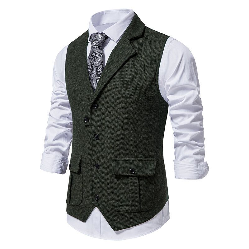 2024 Casual Business Herringbone Wollanzug, Weste, Männernei Stil_voghion.com