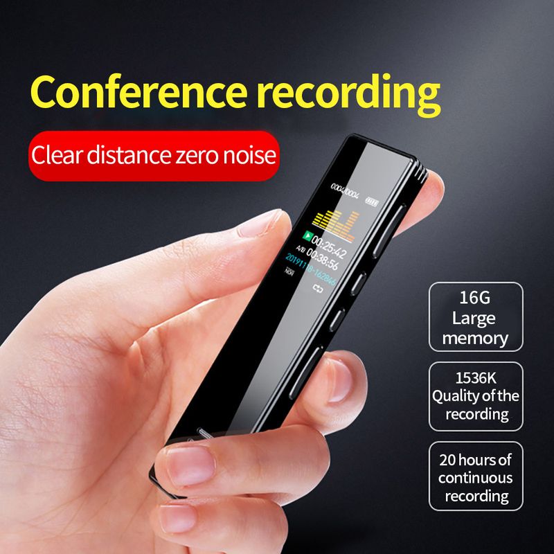 Grabadora de voz digital con reducción de ruido inteligente y tres micrófonos sensibles para conferencias, reuniones y clases, 16 GB_voghion.com