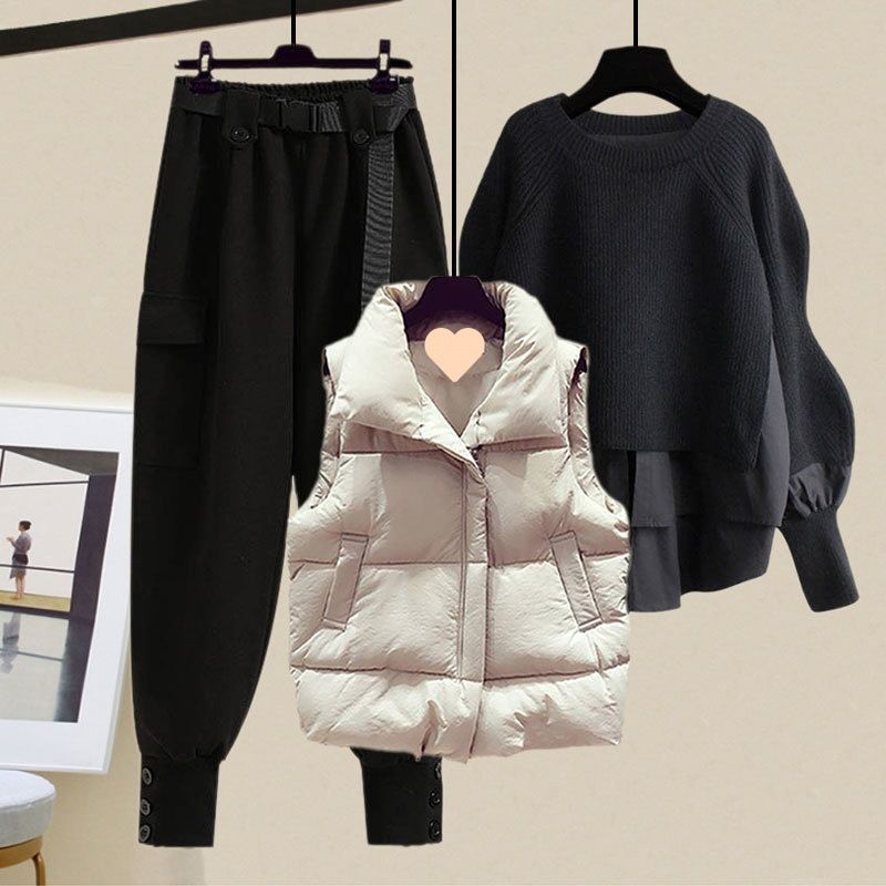 Damenbekleidung Übergröße Damen Herbst- und Winteranzüge für Damen Neue Art Weste Hemd Schlanke Overalls Dreiteiliger Anzug_voghion.com