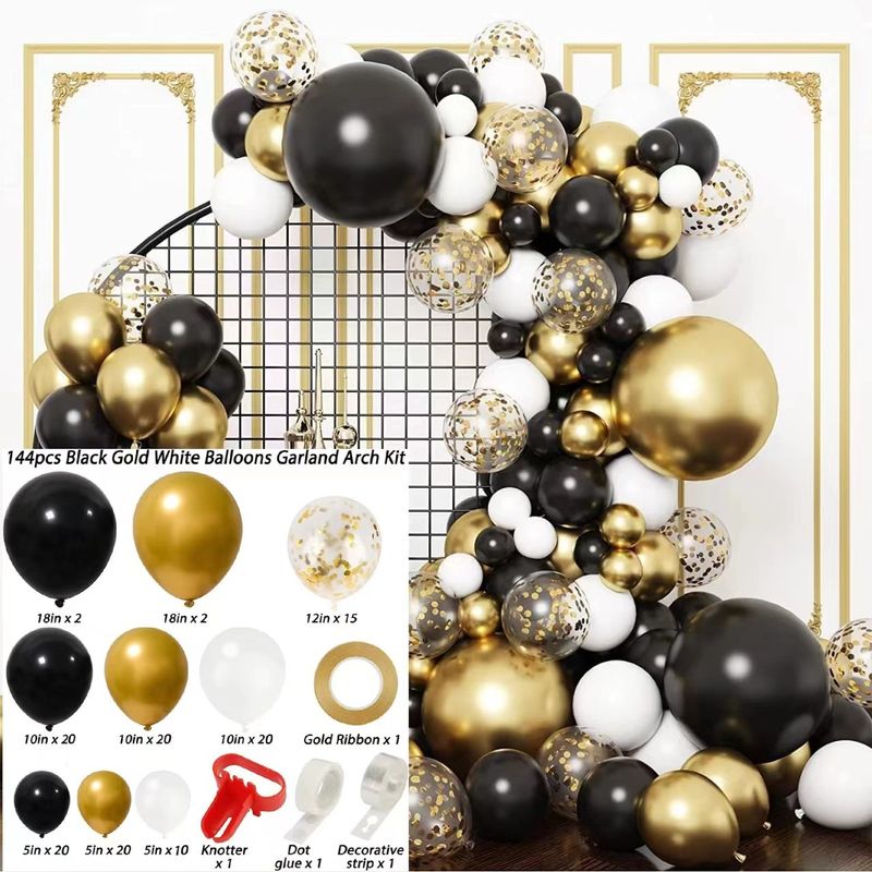 Set di palloncini, kit di palloncini ad arco, set di palloncini neri e oro, decorazioni per feste di Capodanno, articoli per feste di compleanno_voghion.com